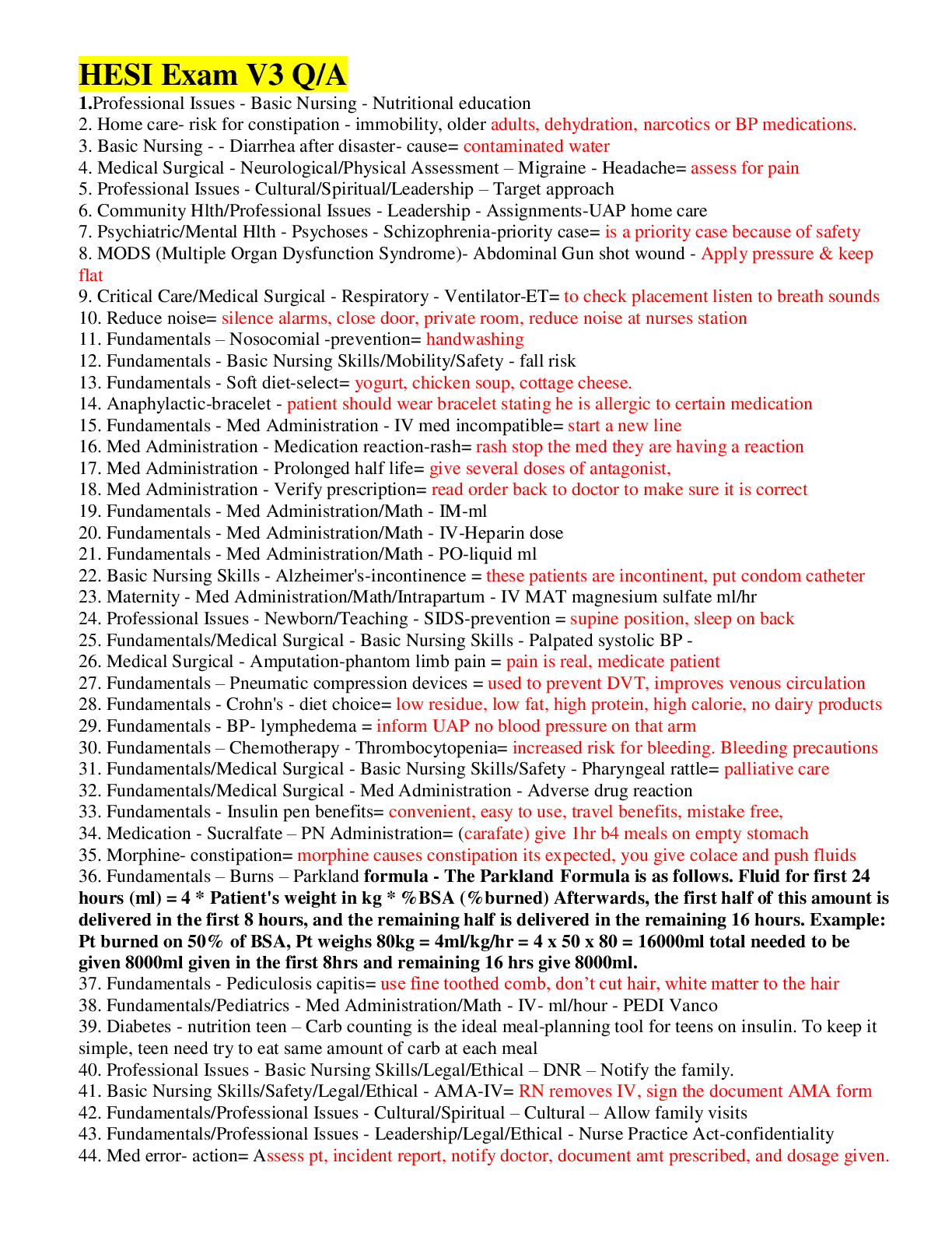 Preview of RNSG 2331 HESI Exam V3- 160 Q/A (Updated 2020/2021)